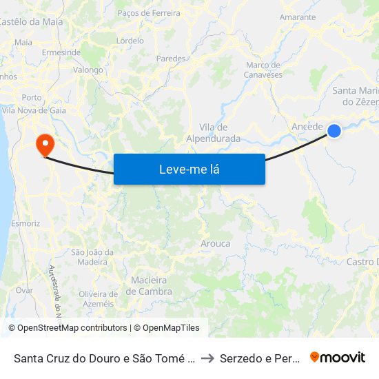 Santa Cruz do Douro e São Tomé de Covelas to Serzedo e Perosinho map