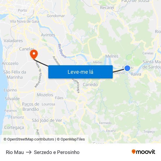 Rio Mau to Serzedo e Perosinho map