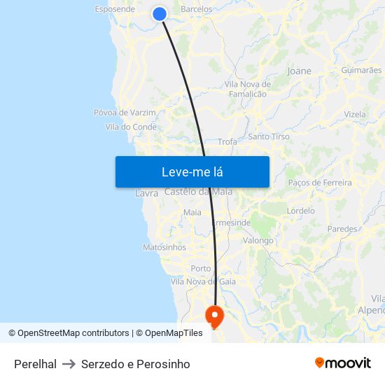 Perelhal to Serzedo e Perosinho map