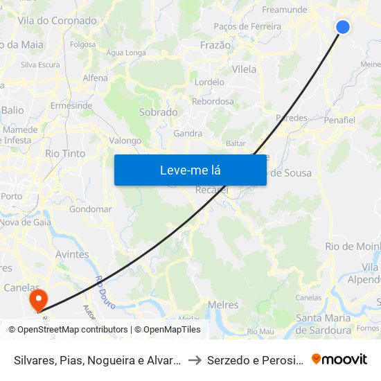 Silvares, Pias, Nogueira e Alvarenga to Serzedo e Perosinho map