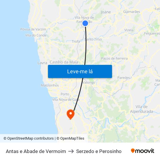 Antas e Abade de Vermoim to Serzedo e Perosinho map