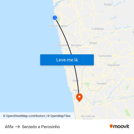 Afife to Serzedo e Perosinho map