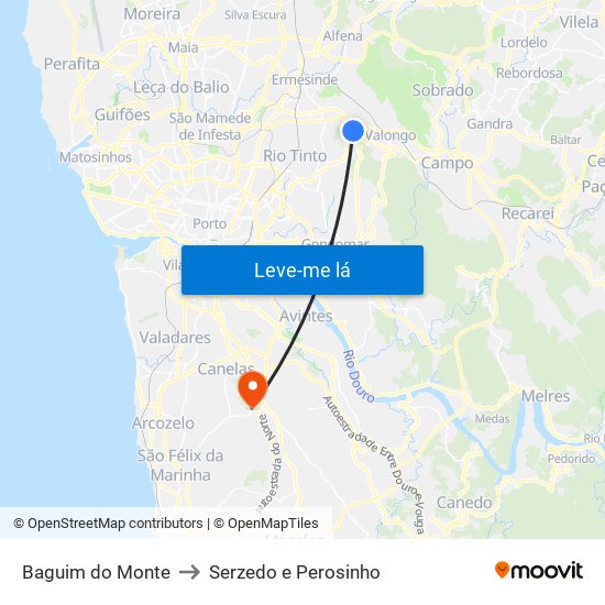 Baguim do Monte to Serzedo e Perosinho map