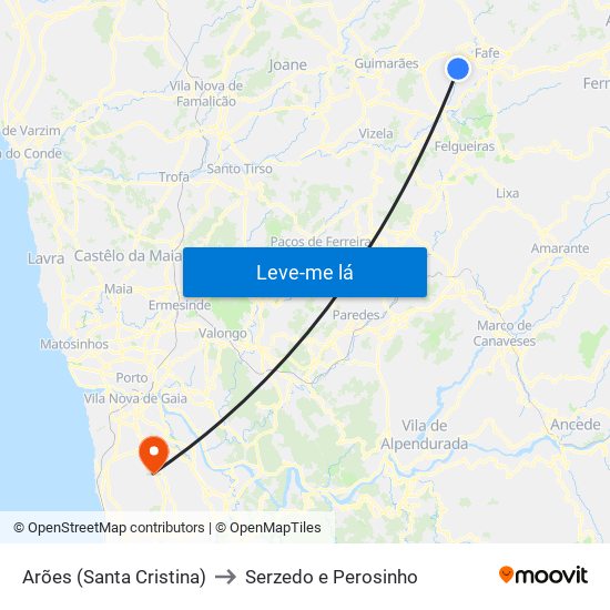 Arões (Santa Cristina) to Serzedo e Perosinho map