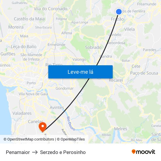 Penamaior to Serzedo e Perosinho map