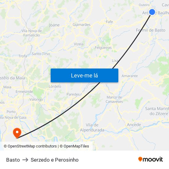 Basto to Serzedo e Perosinho map