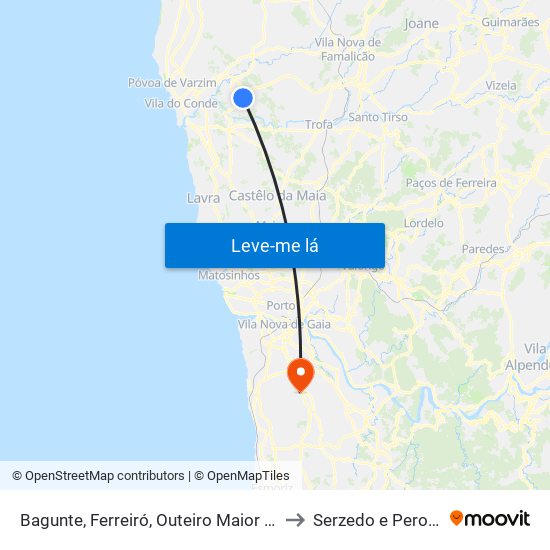 Bagunte, Ferreiró, Outeiro Maior e Parada to Serzedo e Perosinho map