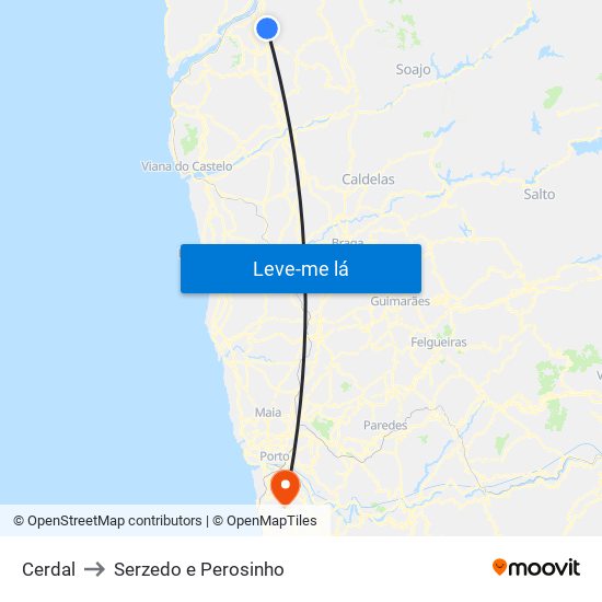 Cerdal to Serzedo e Perosinho map