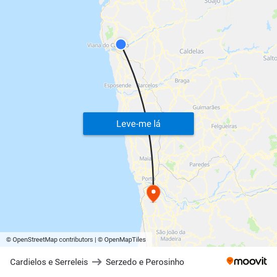 Cardielos e Serreleis to Serzedo e Perosinho map