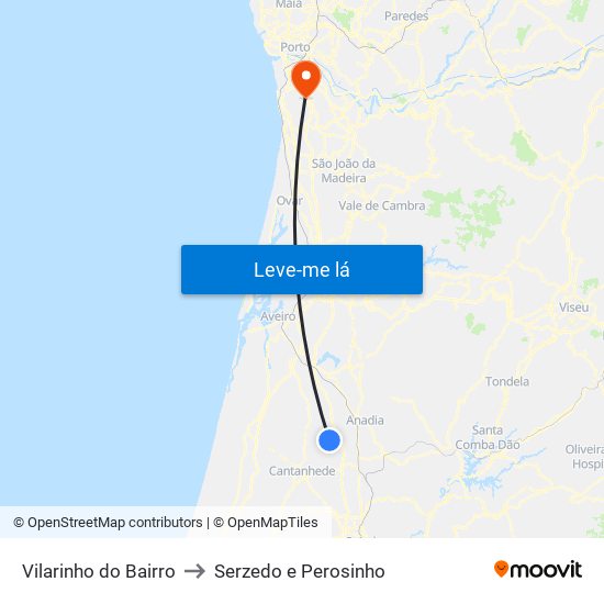 Vilarinho do Bairro to Serzedo e Perosinho map