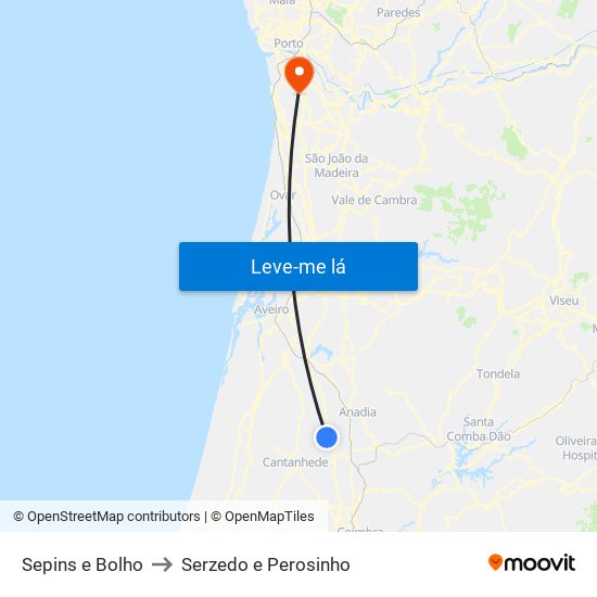 Sepins e Bolho to Serzedo e Perosinho map