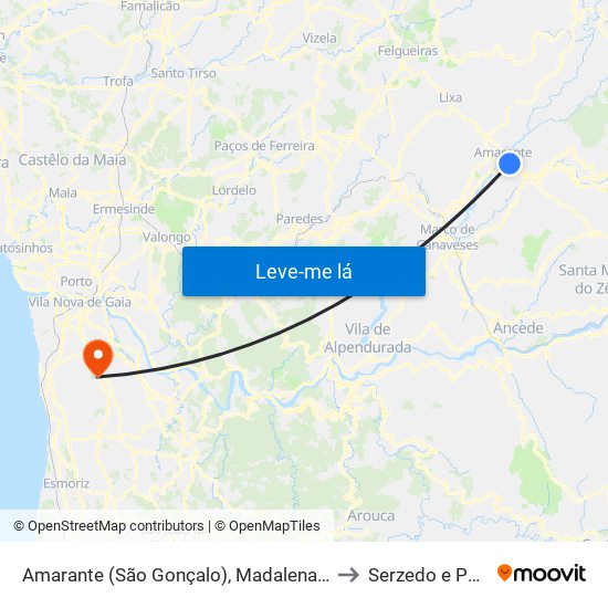 Amarante (São Gonçalo), Madalena, Cepelos e Gatão to Serzedo e Perosinho map