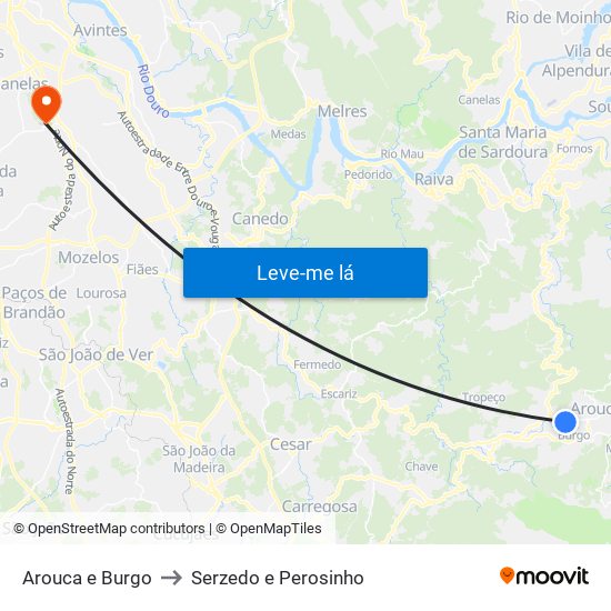 Arouca e Burgo to Serzedo e Perosinho map