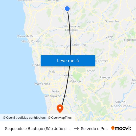 Sequeade e Bastuço (São João e Santo Estêvão) to Serzedo e Perosinho map