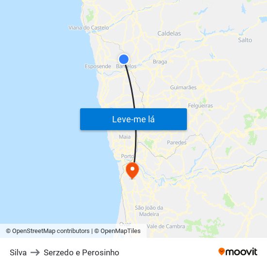 Silva to Serzedo e Perosinho map