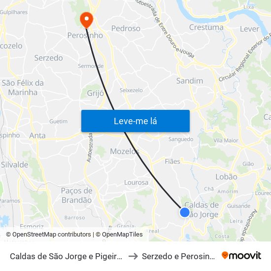 Caldas de São Jorge e Pigeiros to Serzedo e Perosinho map