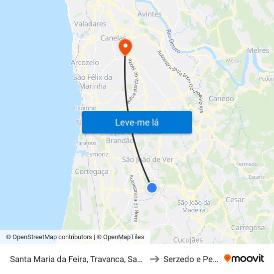 Santa Maria da Feira, Travanca, Sanfins e Espargo to Serzedo e Perosinho map