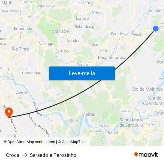 Croca to Serzedo e Perosinho map