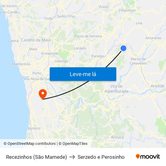 Recezinhos (São Mamede) to Serzedo e Perosinho map