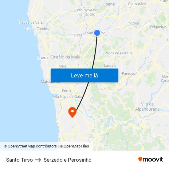 Santo Tirso to Serzedo e Perosinho map