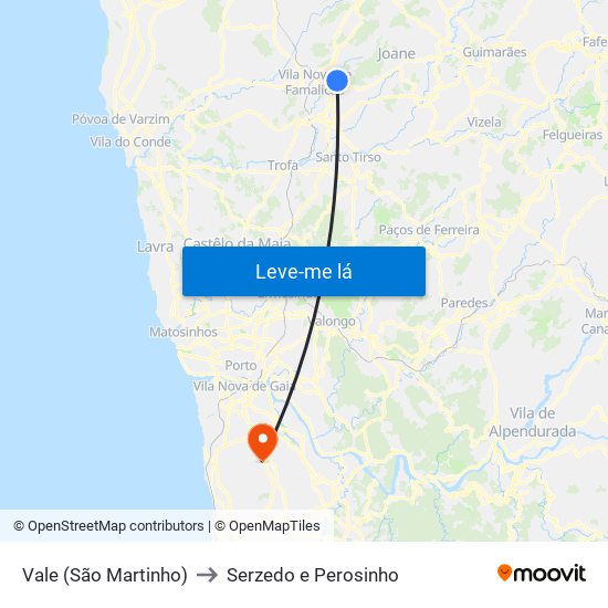 Vale (São Martinho) to Serzedo e Perosinho map