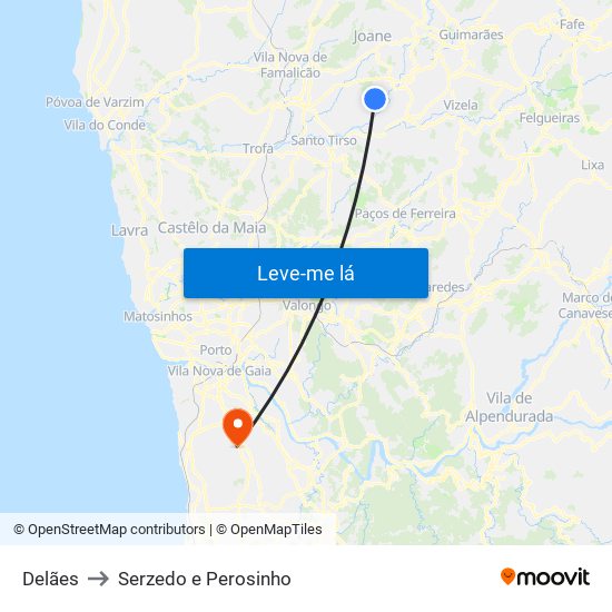 Delães to Serzedo e Perosinho map