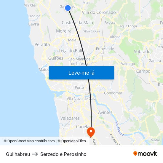 Guilhabreu to Serzedo e Perosinho map