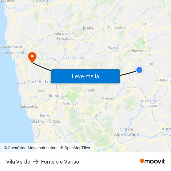 Vila Verde to Fornelo e Vairão map