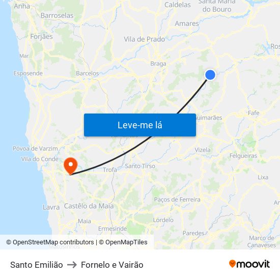 Santo Emilião to Fornelo e Vairão map