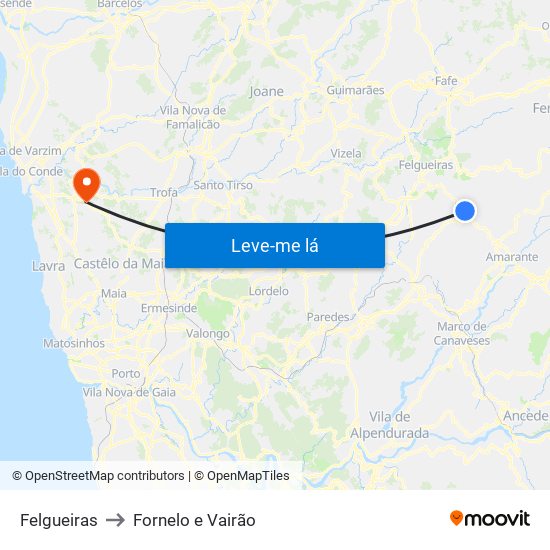 Felgueiras to Fornelo e Vairão map