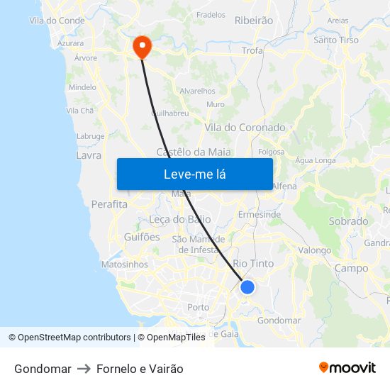 Gondomar to Fornelo e Vairão map