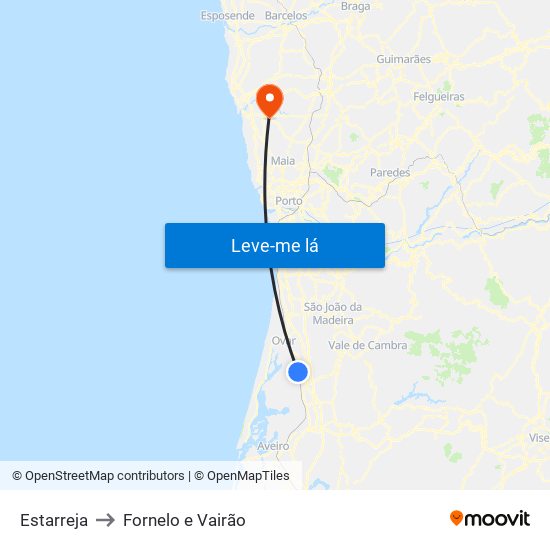 Estarreja to Fornelo e Vairão map