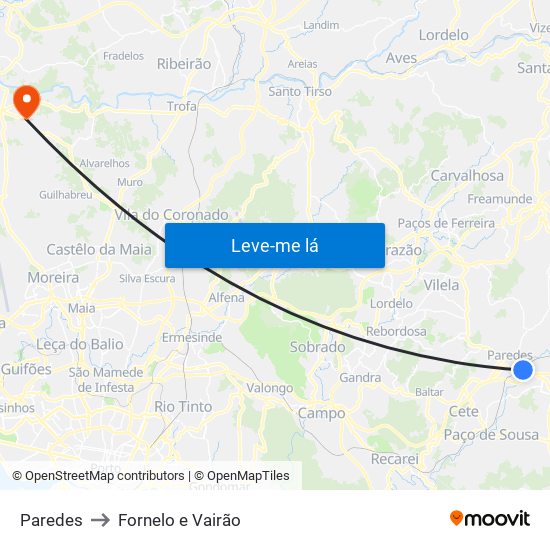 Paredes to Fornelo e Vairão map