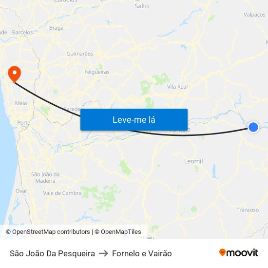 São João Da Pesqueira to Fornelo e Vairão map