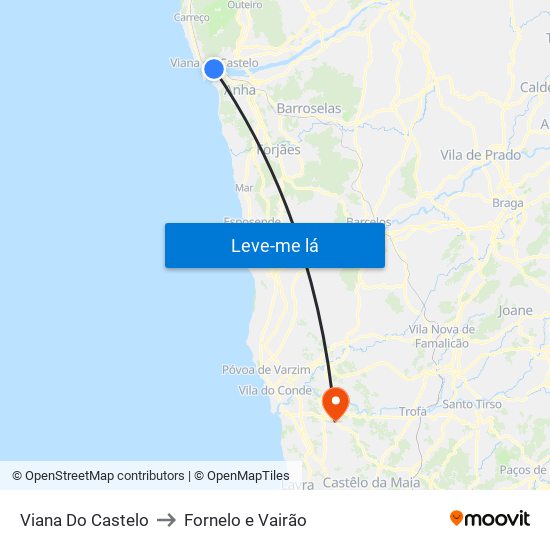 Viana Do Castelo to Fornelo e Vairão map