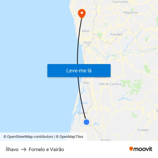 Ílhavo to Fornelo e Vairão map