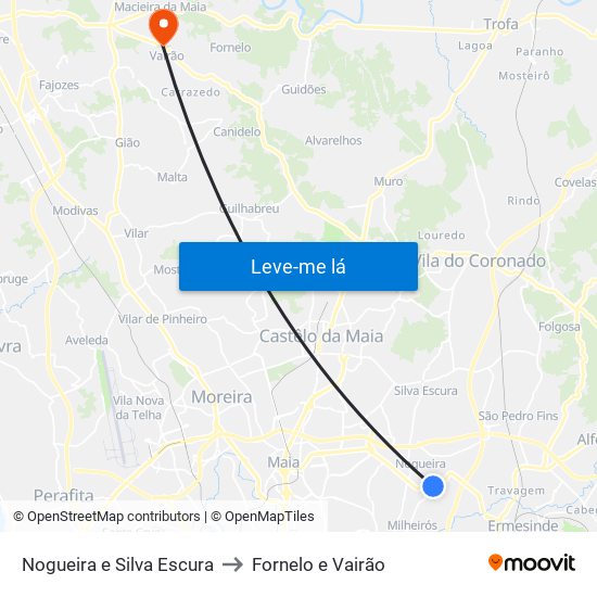 Nogueira e Silva Escura to Fornelo e Vairão map