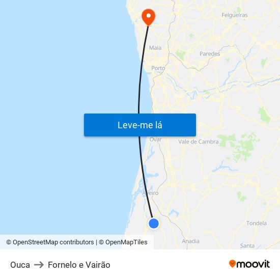 Ouca to Fornelo e Vairão map