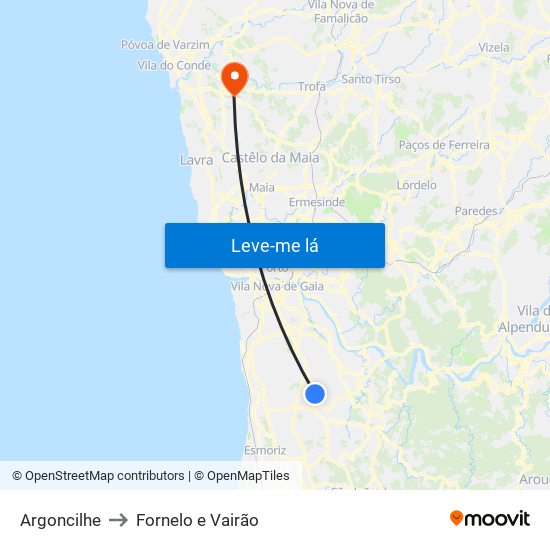 Argoncilhe to Fornelo e Vairão map