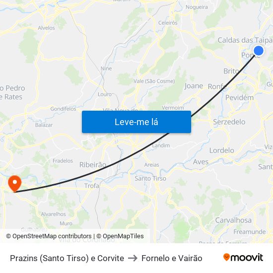 Prazins (Santo Tirso) e Corvite to Fornelo e Vairão map