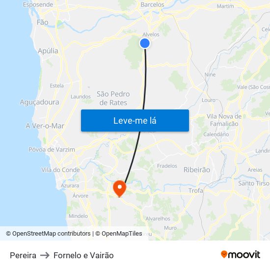 Pereira to Fornelo e Vairão map