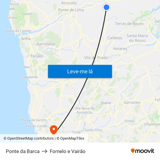 Ponte da Barca to Fornelo e Vairão map