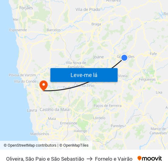 Oliveira, São Paio e São Sebastião to Fornelo e Vairão map