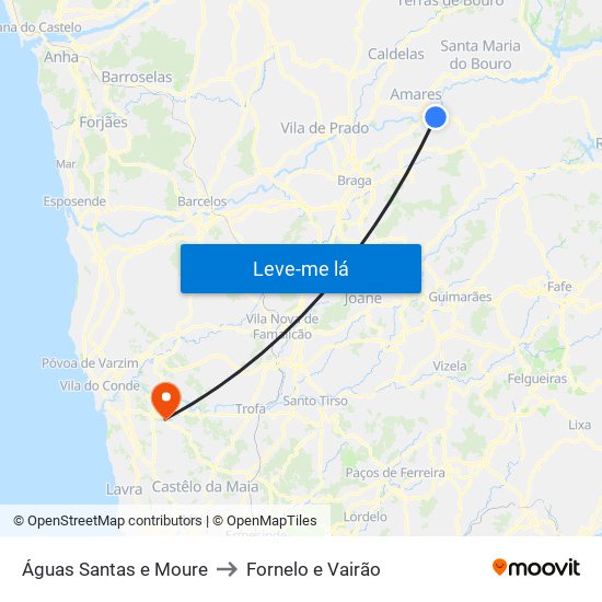 Águas Santas e Moure to Fornelo e Vairão map