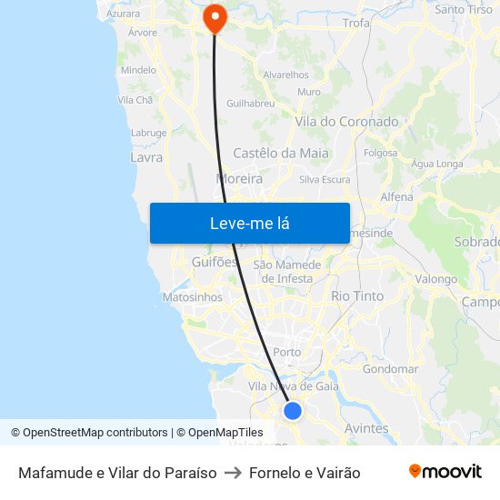 Mafamude e Vilar do Paraíso to Fornelo e Vairão map