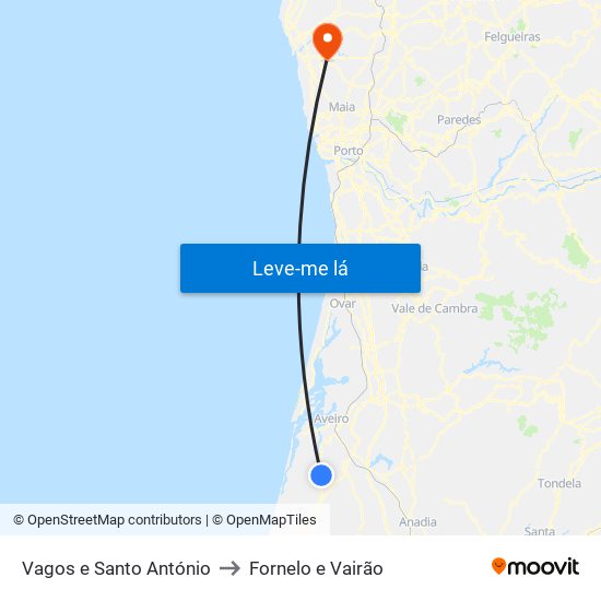 Vagos e Santo António to Fornelo e Vairão map