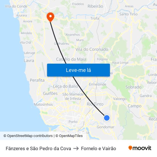 Fânzeres e São Pedro da Cova to Fornelo e Vairão map