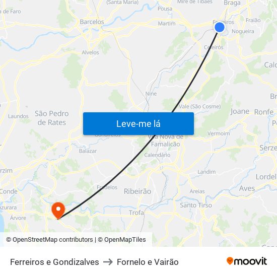 Ferreiros e Gondizalves to Fornelo e Vairão map