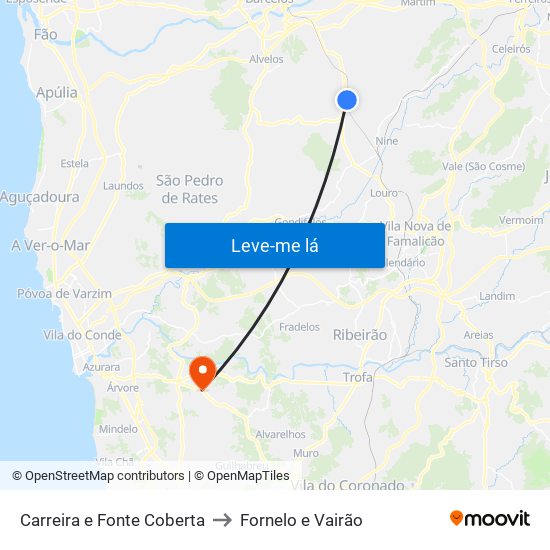 Carreira e Fonte Coberta to Fornelo e Vairão map