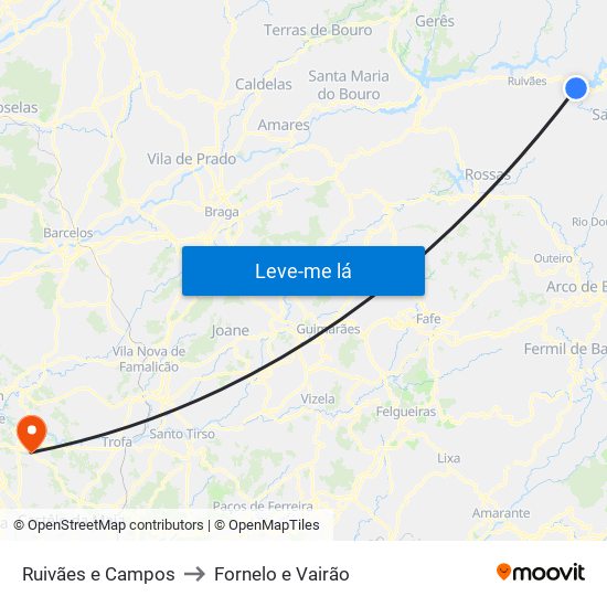 Ruivães e Campos to Fornelo e Vairão map
